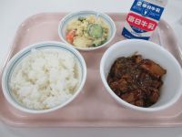 厚揚げと豚肉のみそ炒め　ポテトサラダ