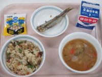 きんぴら寿司　ししゃものから揚げ　みそ汁　福豆