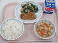 鶏肉のパン粉焼き　いんげんソテー　高野の煮物