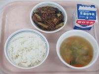 マーボー茄子　中華スープ