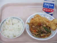 春雨の甘辛炒め　いかの天ぷら