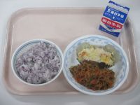 ゆかりご飯　ささみのホイル焼き　糸こんソテー