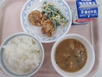 鶏のレモン揚げ　いんげんサラダ　みそ汁