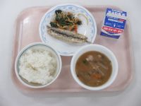 ししゃものから揚げ　ごま和え　豚汁