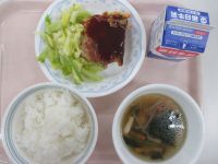 ミートローフ　ゆでキャベツ　野菜スープ