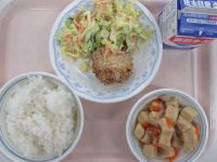 鶏肉のパン粉焼き　キャベツのサラダ　高野の煮物