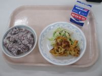 ゆかりご飯　ウインナーのかきあげ　枝豆とツナのサラダ