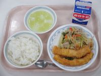 野菜いため　いかのサラサ揚げ　ラフランスゼリー