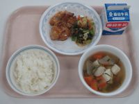 鶏の梅肉焼き・小松菜のおかか和え・けんちん汁