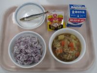 ゆかりご飯・めざし・肉じゃが・豆