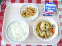 ごはん・牛乳・肉豆腐・うめごまあえ