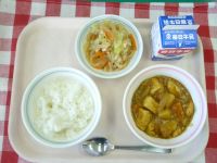 ごはん・牛乳・豆腐のカレー煮・春雨サラダ