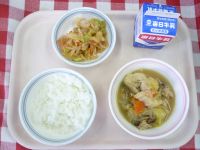 ごはん・牛乳・肉豆腐・キャベツの梅ごま和え