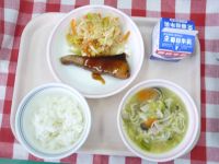 ごはん・牛乳・ぶりの照り焼き・切干大根の甘酢和え・塩ちゃんこ汁