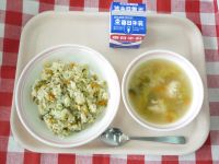 高菜チャーハン・牛乳・肉だんごスープ