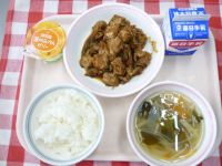 ご販・牛乳・厚揚げのみそ炒め・春雨スープ・みかんゼリー