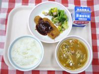 ごはん・牛乳・白身魚のフライ・ブロッコリーソテー・カレーうどん