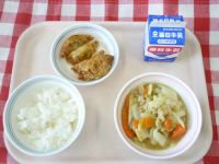 ごはん・牛乳・はっぽうさい・あげぎょうざ