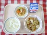 ごはん・牛乳・肉豆腐・キャベツの梅ごま和え