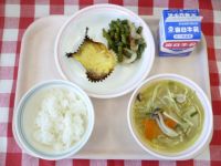 ごはん・牛乳・マグロのマヨネーズやき・おかかあえ・塩ちゃんこ汁