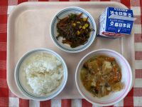ごはん・牛乳・あつあげの野菜あんかけ・糸こんソテー