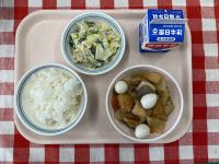 ごはん・牛乳・おでんふうに・ポパイサラダ