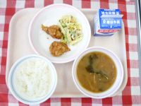 ごはん・牛乳・とりにくのレモン揚げ・マカロニサラダ・みそ汁
