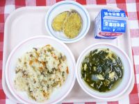 きんぴらずし・牛乳・さつまいものてんぷら・かき玉汁