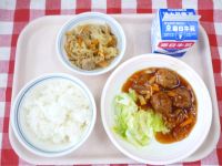 ごはん・牛乳・にくだんごのやさいあんかけ・きりぼしだいこんの煮物