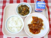 ごはん・牛乳・さかなのやさいあんかけ・こんにゃくのきんぴら