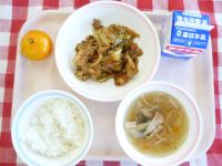 ごはん・牛乳・あつあげのいためもの・はるさめスープ・みかん