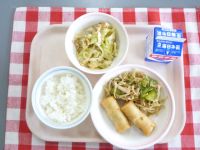 ごはん・牛乳・はるまき・ナムル・おつあげのにもの