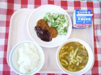 ごはん・牛乳・白花豆コロッケ・ブロッコリーサラダ・カレーうどん