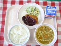 ごはん・牛乳・さかなのフライ・ブロッコリーサラダ・カレーうどん