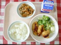 ごはん・牛乳・ささみのフライ・そえやさい・ごもくまめ