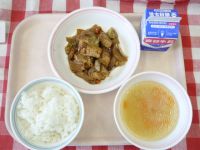 ごはん・牛乳・あつあげのいためもの・はるさめスープ