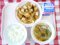 ごはん・牛乳・あつあげのいためもの・はるさめスープ