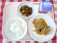 ごはん・牛乳・あつあげのやさいあんかけ・いとこんソテー