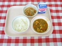 ごはん　牛乳　豆腐のカレー煮　中華春雨サラダ