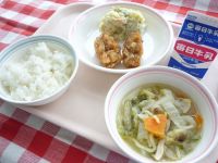 ご飯　牛乳　鶏のレモン揚げ　ポテトサラダ　塩ちゃんこ汁