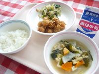 ご飯　牛乳　かりんとまぐろ　野菜のおかか和え　みそ汁