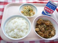 ご飯　牛乳　麻婆豆腐　バンバンジー分散登校B班