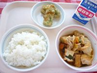 ご飯　牛乳　ちくわの磯辺揚げ　厚揚げのキムチ煮