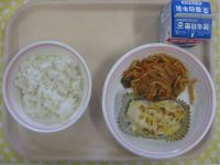 ごはん、ささみのホイル焼き、ナポリタン