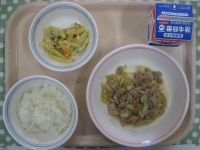 ご飯、豚肉のしょうが焼き、マカロニサラダ
