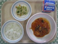 ご飯、さかなの野菜あんかけ、バンバンジー