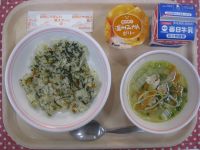 高菜チャーハン、塩ちゃんこ汁、みかんゼリー