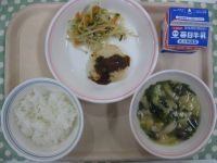 ご飯、ささみフライ、ナムル、豆腐のみそ汁