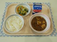 ごはん、麻婆豆腐、野菜の中華和え