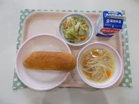 きな粉揚げパン、キャベツとツナの和え物、スープスパゲティ